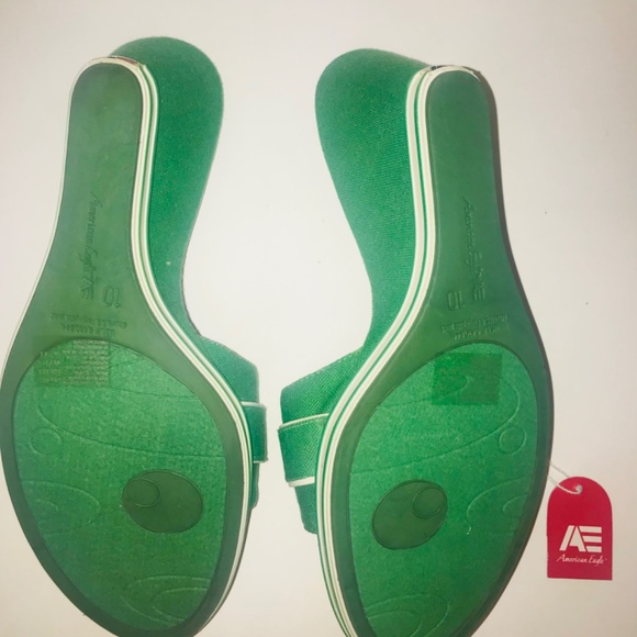 NWT American Eagle Green & White Striped Platform Sandals Wedges Y2K/90s Size 10 - Picture 8 of 8